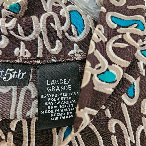 east5th Women`s Short Sleeve Brown Multi Print Keyhole Shirt Top Size L - Picture 5 of 5